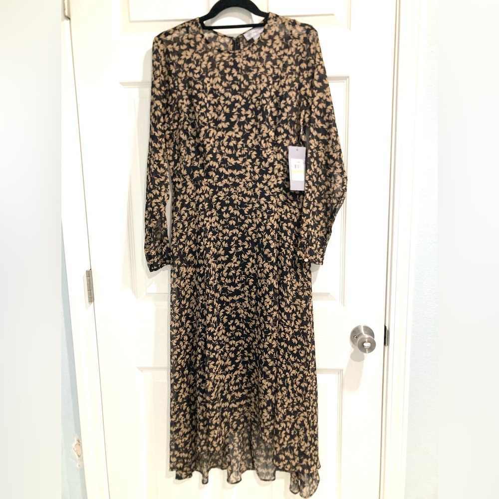 NWT Mark New York Long Sleeve Hi Lo Fit & Flare Leaf Print Dress Size 4 - Picture 3 of 15